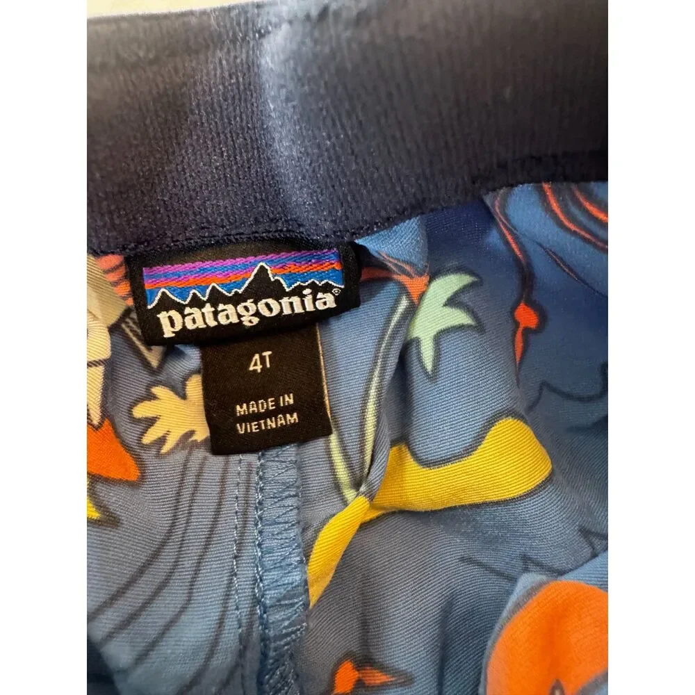 Patagonia Baby Baggies Swim Trunks 4T Blue Surf Fish Print Recycled Nylon